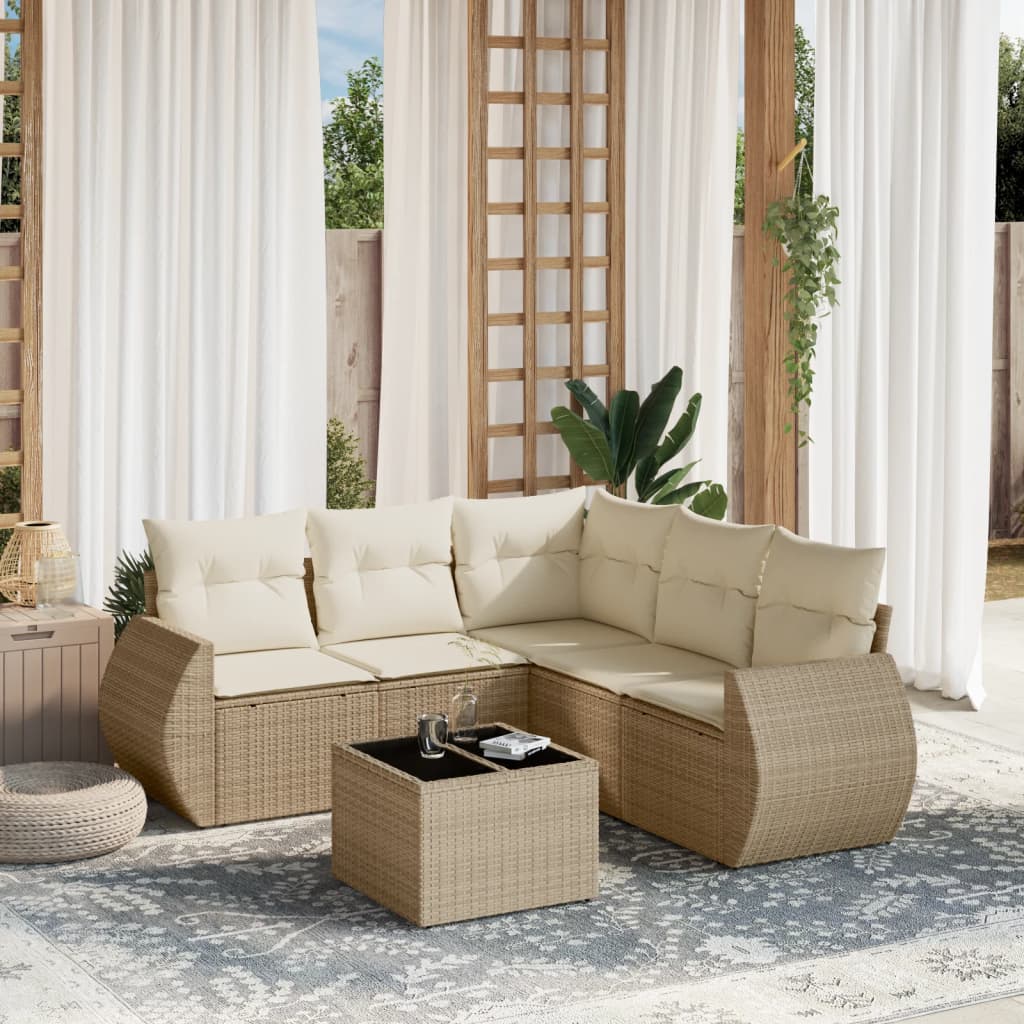 Soffgrupp för trädgården med dynor 6 delar beige konstrotting