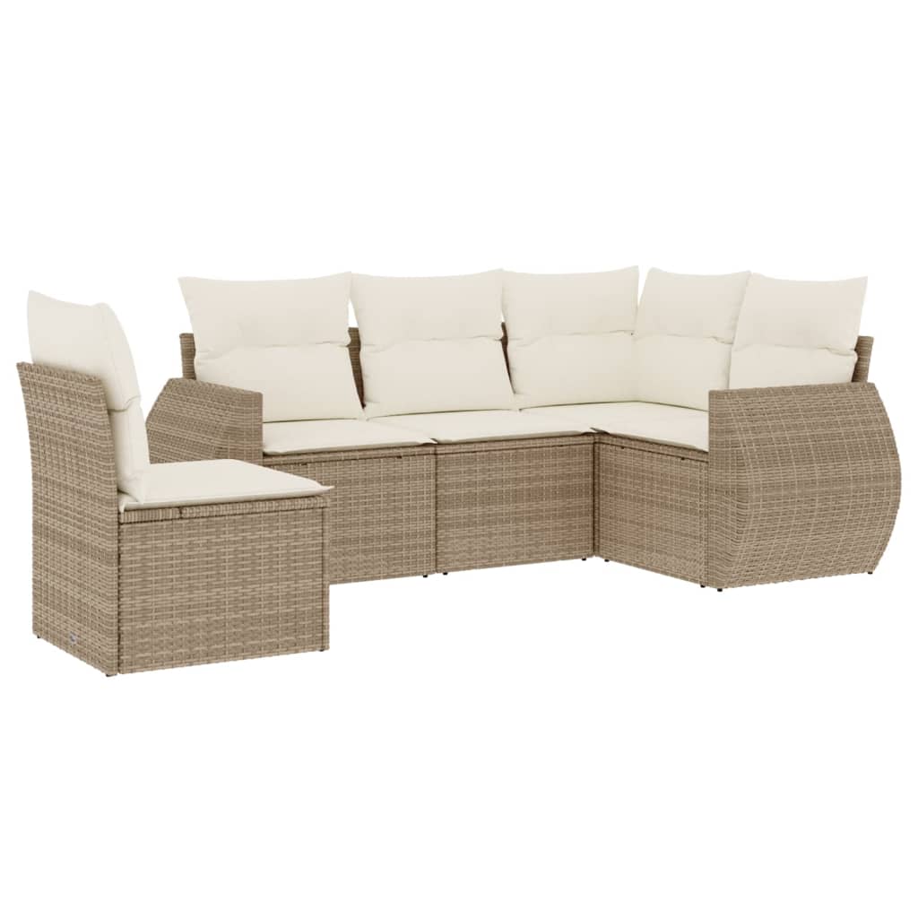 Soffgrupp för trädgården med dynor 5 delar beige konstrotting