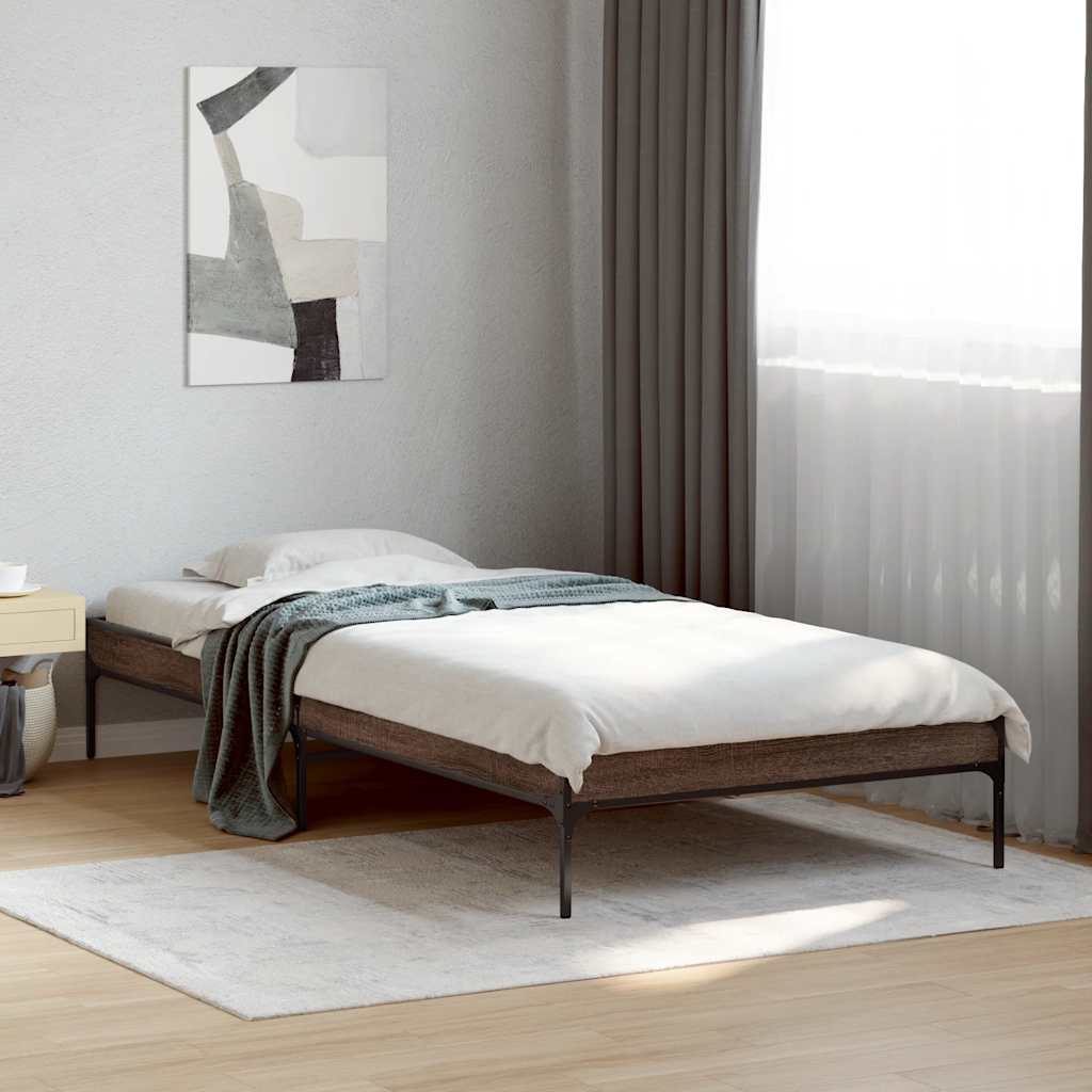 Sängram brun ek 75x190 cm konstruerat trä och metall