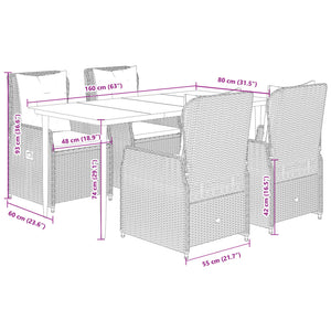 Matgrupp för trädgården med dynor 5 delar beige konstrotting