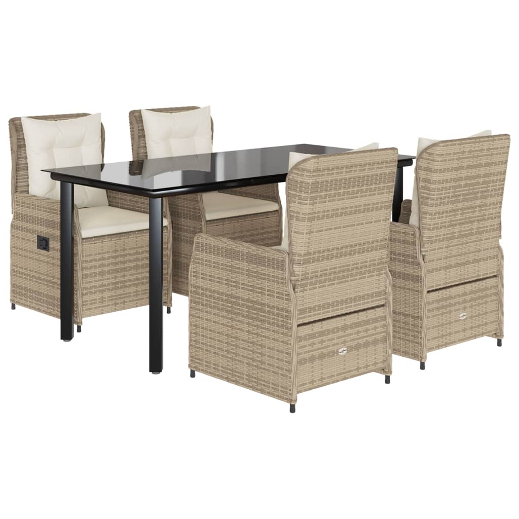 Matgrupp för trädgården med dynor 5 delar beige konstrotting