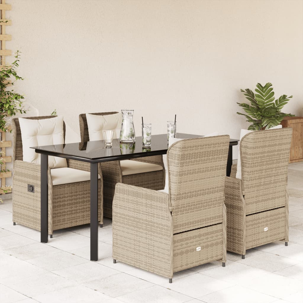 Matgrupp för trädgården med dynor 5 delar beige konstrotting