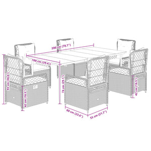 Matgrupp för trädgården med dynor 7 delar beige konstrotting