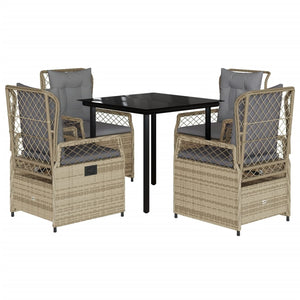 Matgrupp för trädgården med dynor 5 delar beige konstrotting