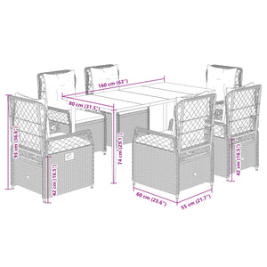 Matgrupp för trädgården med dynor 7 delar ljusgrå konstrotting