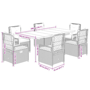 Matgrupp för trädgården med dynor 7 delar ljusgrå konstrotting
