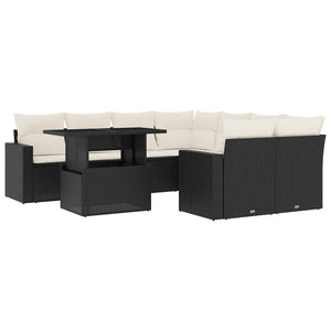Loungegrupp för trädgården m dynor 9 delar svart konstrottning