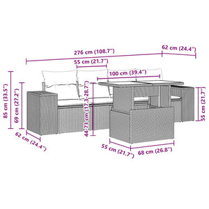 Loungegrupp för trädgården m dynor 5 delar konstrotting ljusgrå