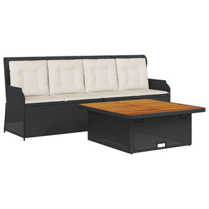 Soffgrupp för trädgård med dynor 3 delar svart konstrotting