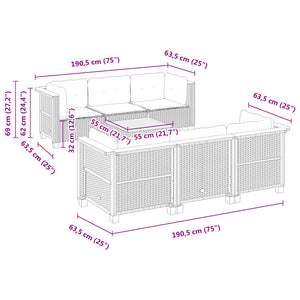 Soffgrupp för trädgården med dynor 7 delar grå konstrotting