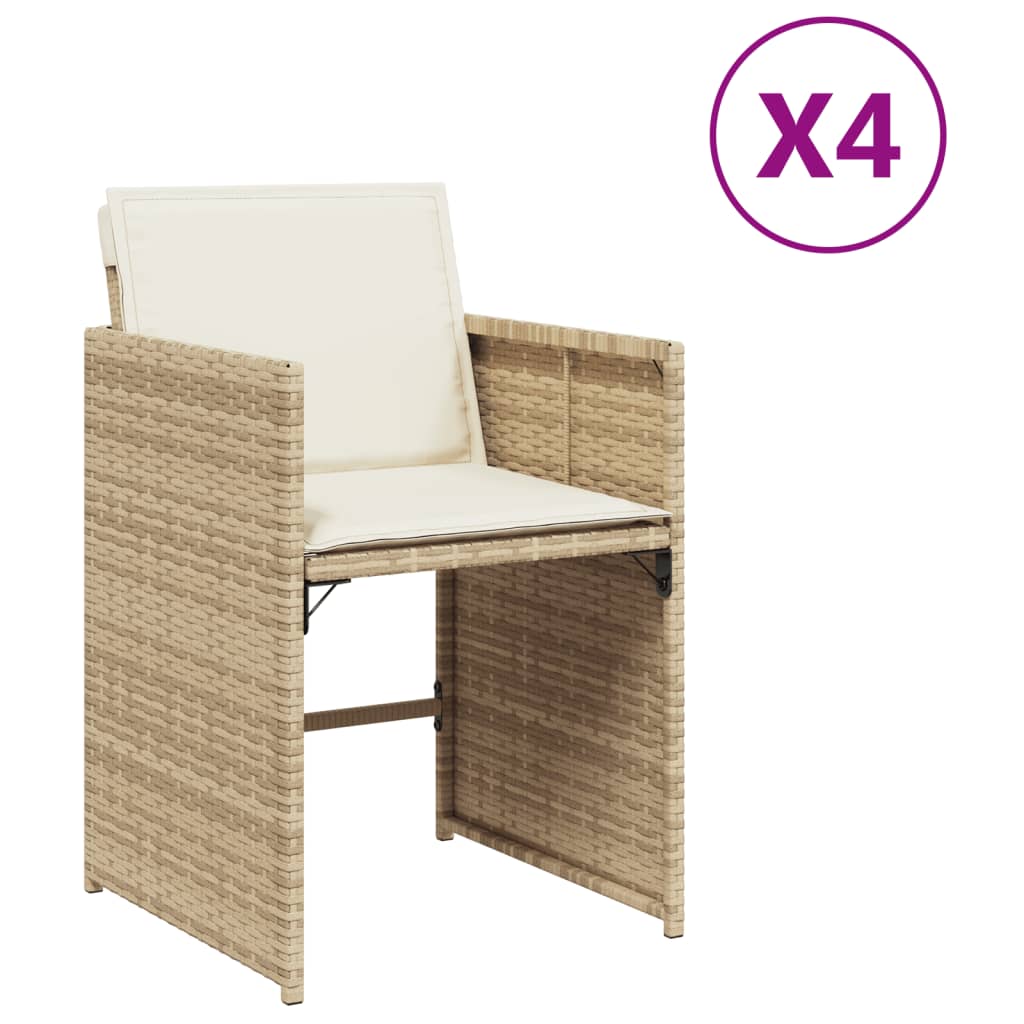 Trädgårdsstolar med dynor 4 st beige konstrotting
