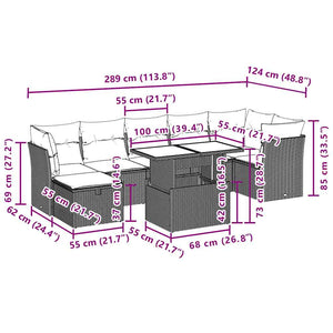 Matgrupp för trädgården med dynor 8 delar beige konstrotting