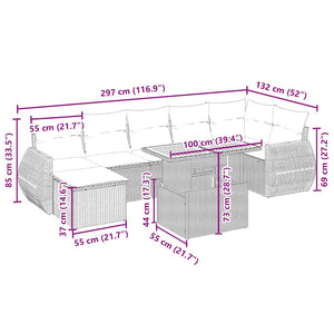 Matgrupp för trädgården med dynor 8 delar beige konstrotting