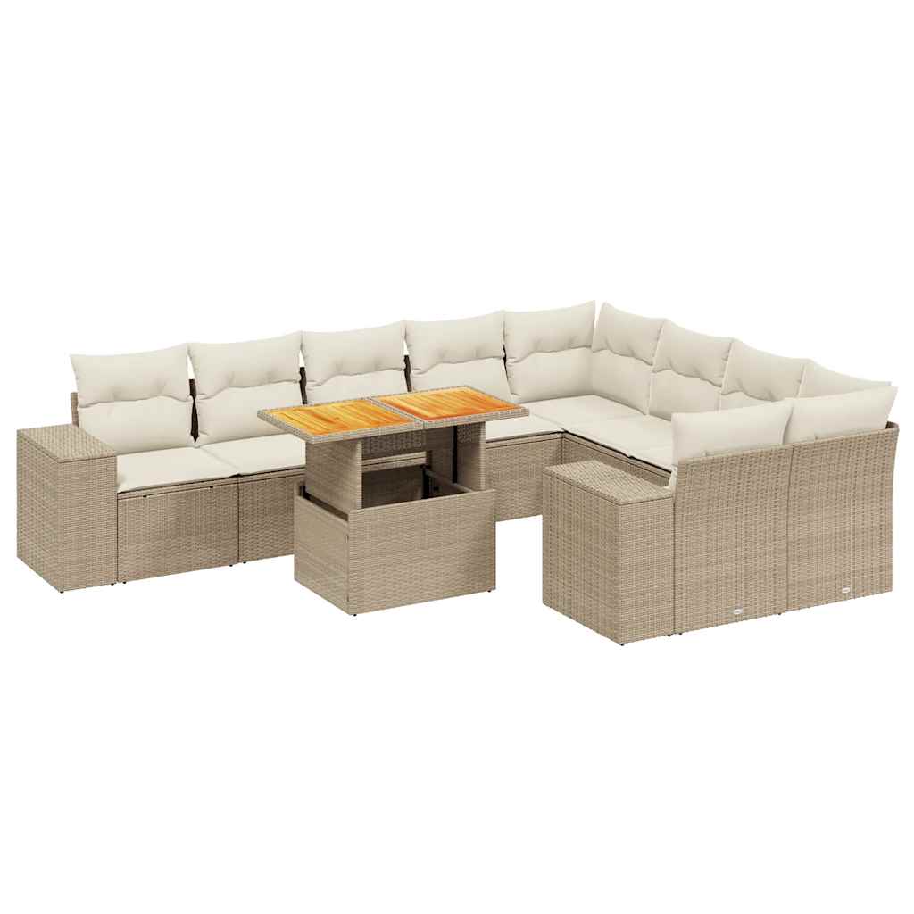 Soffgrupp för trädgård med dynor 10 delar beige konstrotting