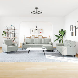 Soffgrupp med dynor och bolster 4 delar ljusgrå sammet
