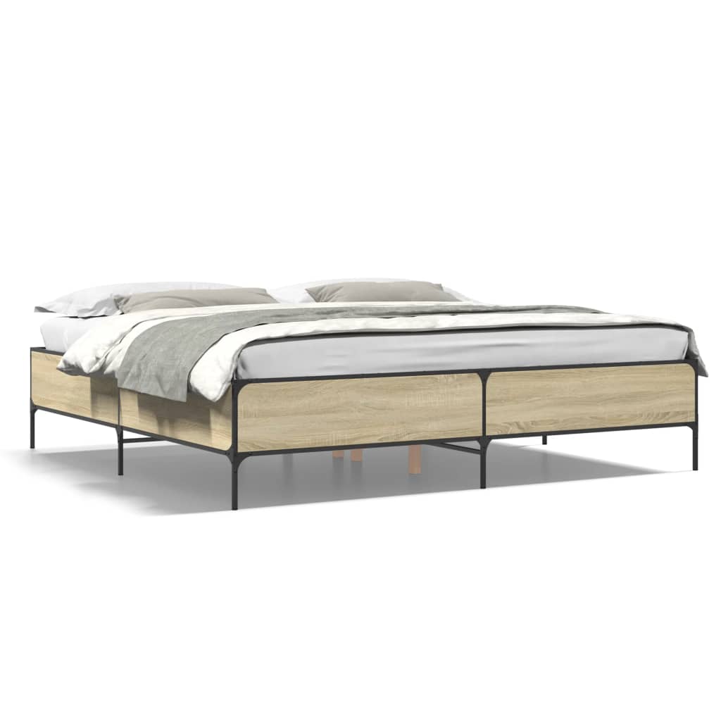 Sängram sonoma-ek 200x200 cm konstruerat trä och metall