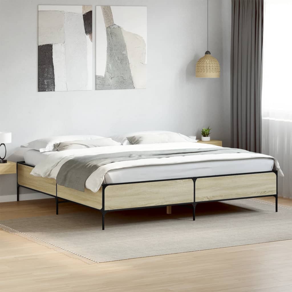 Sängram sonoma-ek 200x200 cm konstruerat trä och metall