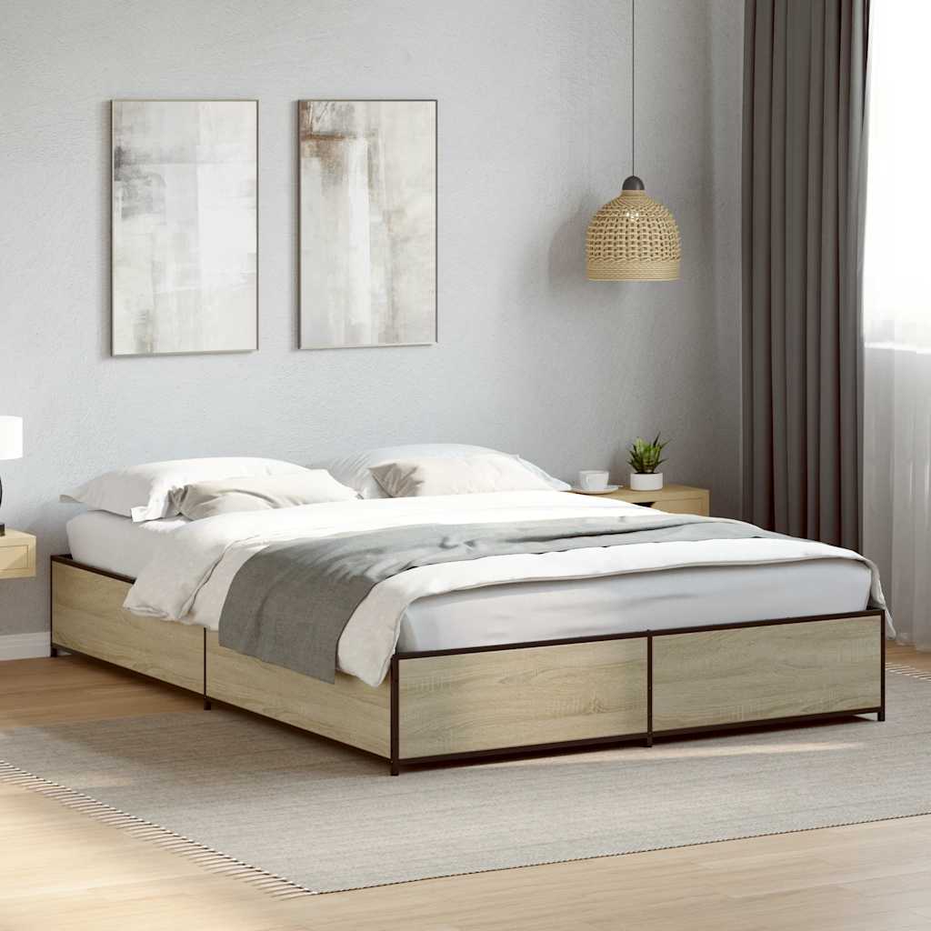 Sängram sonoma-ek 150x200 cm konstruerad trä och metall