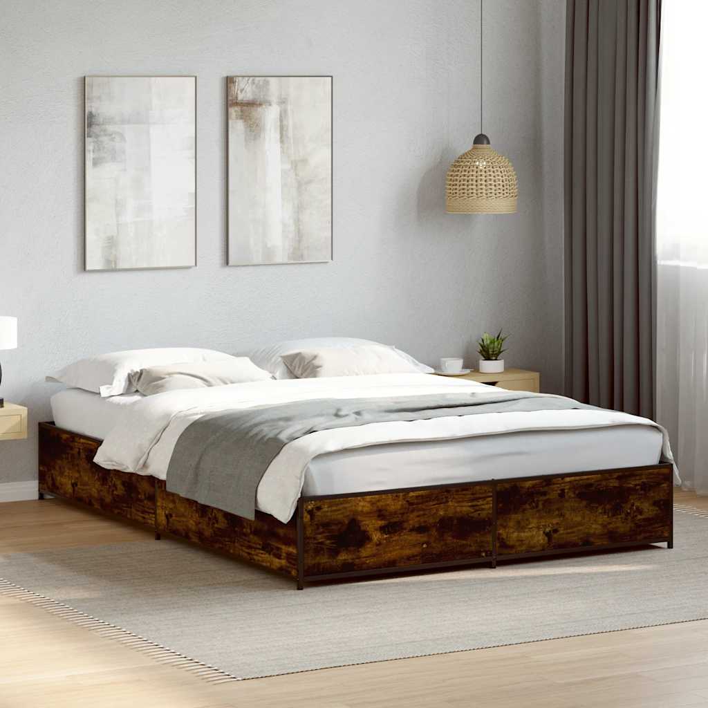 Sängram rökfärgad ek 135x190 cm konstruerat trä och metall