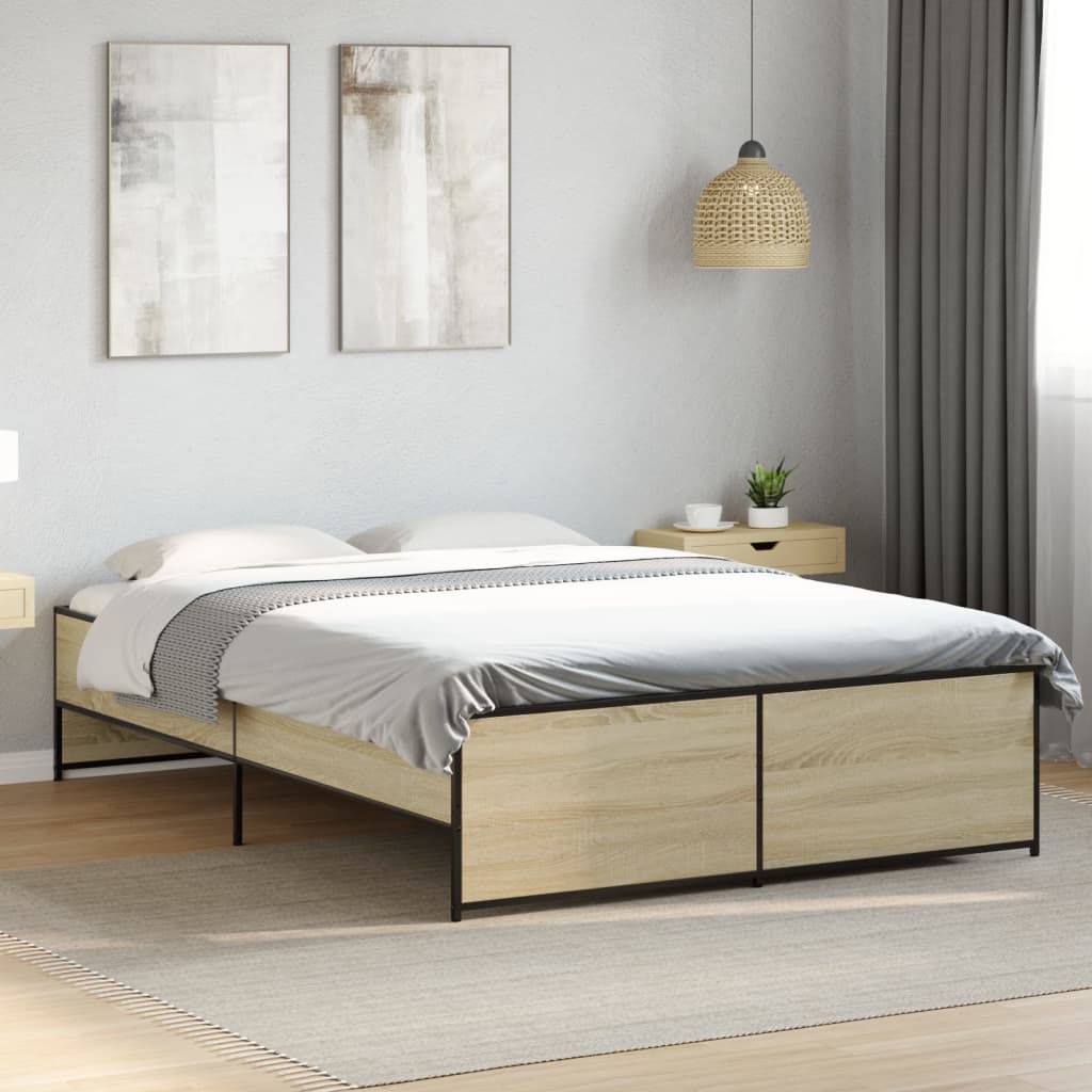Sängram sonoma-ek 120x200 cm konstruerad trä och metall