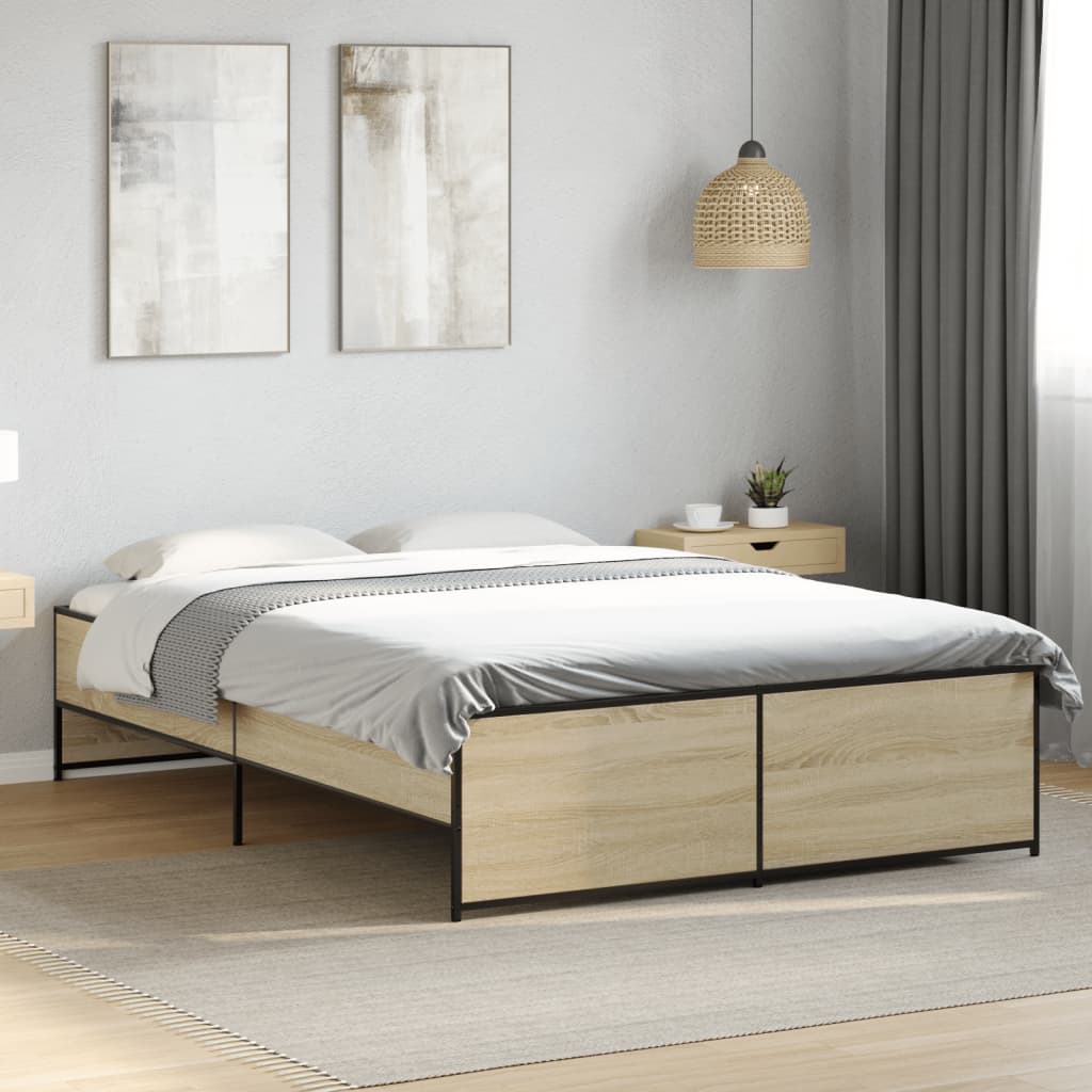 Sängram sonoma-ek 120x190 cm konstruerat trä och metall