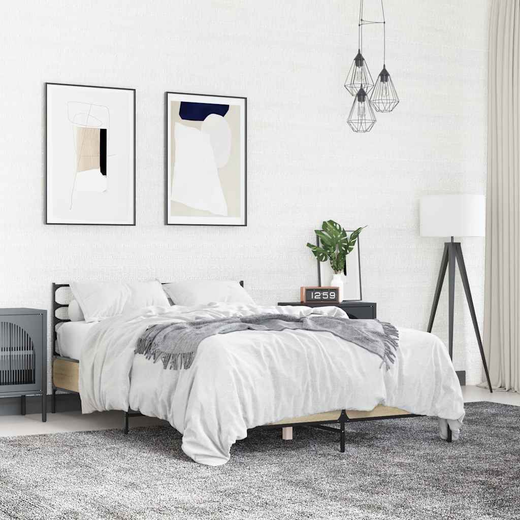 Sängram sonoma-ek 140x200 cm konstruerad trä och metall