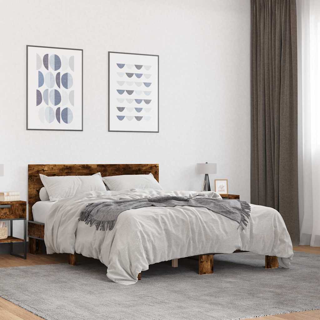 Sängram rökfärgad ek 120x200 cm konstruerat trä och metall