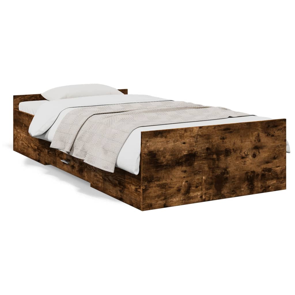 Sängram med lådor rökfärgad ek 100x200 cm konstruerad trä