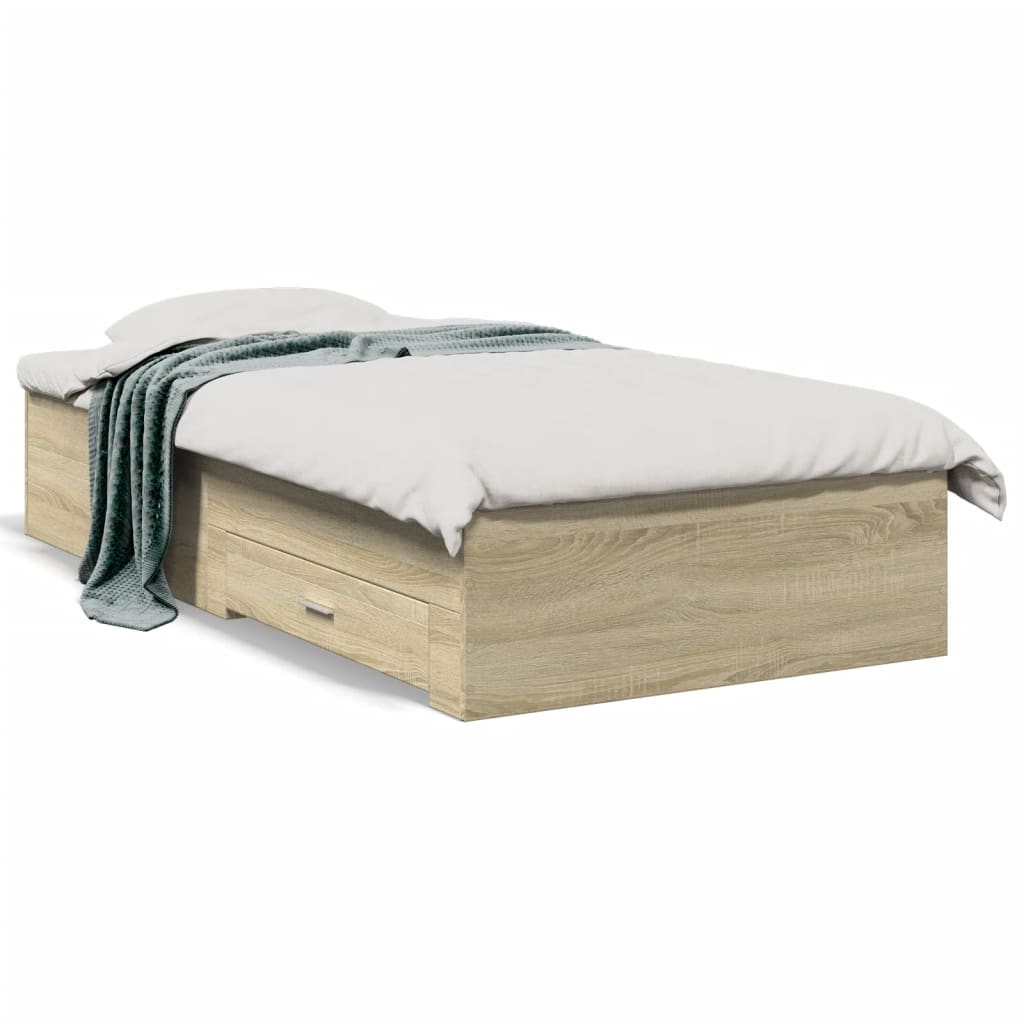 Sängram med lådor sonoma-ek 90x200 cm konstruerat trä