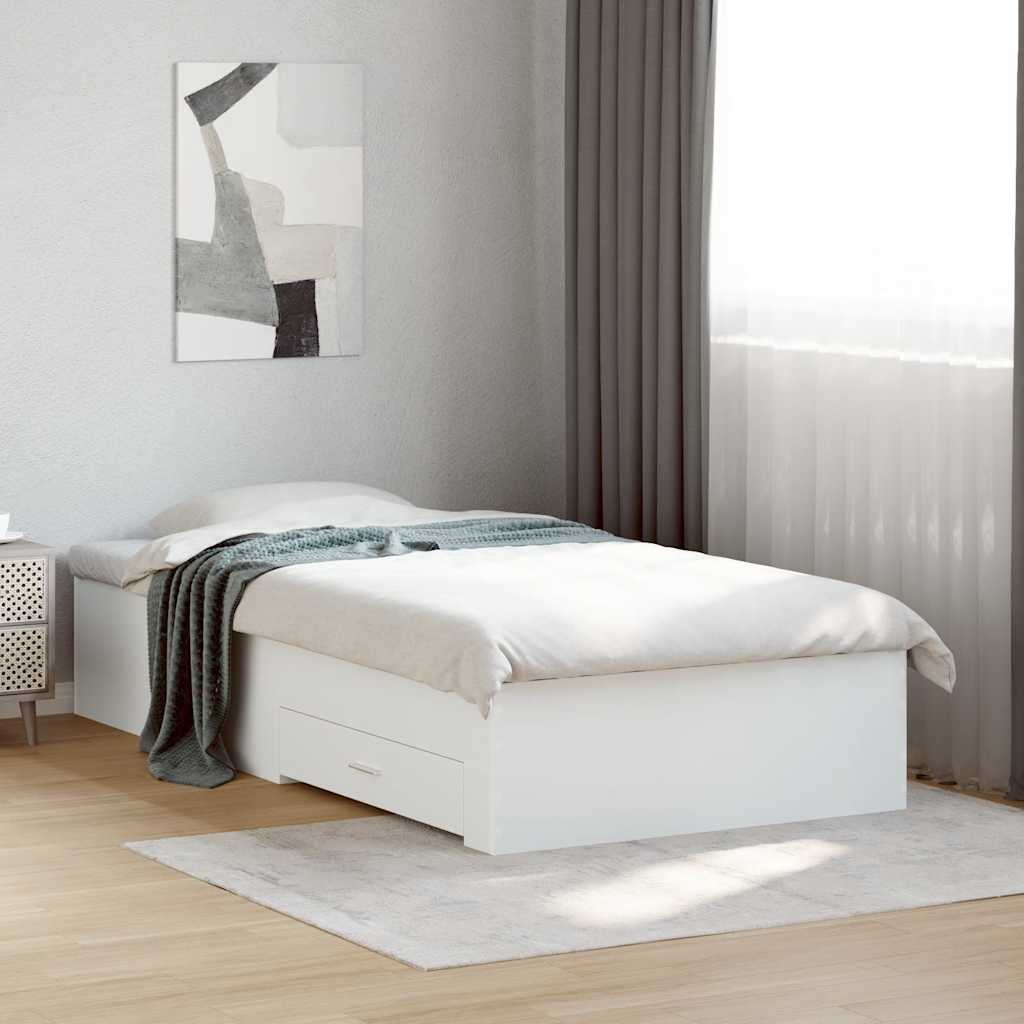 Sängram med lådor vit 90x190 cm konstruerad trä