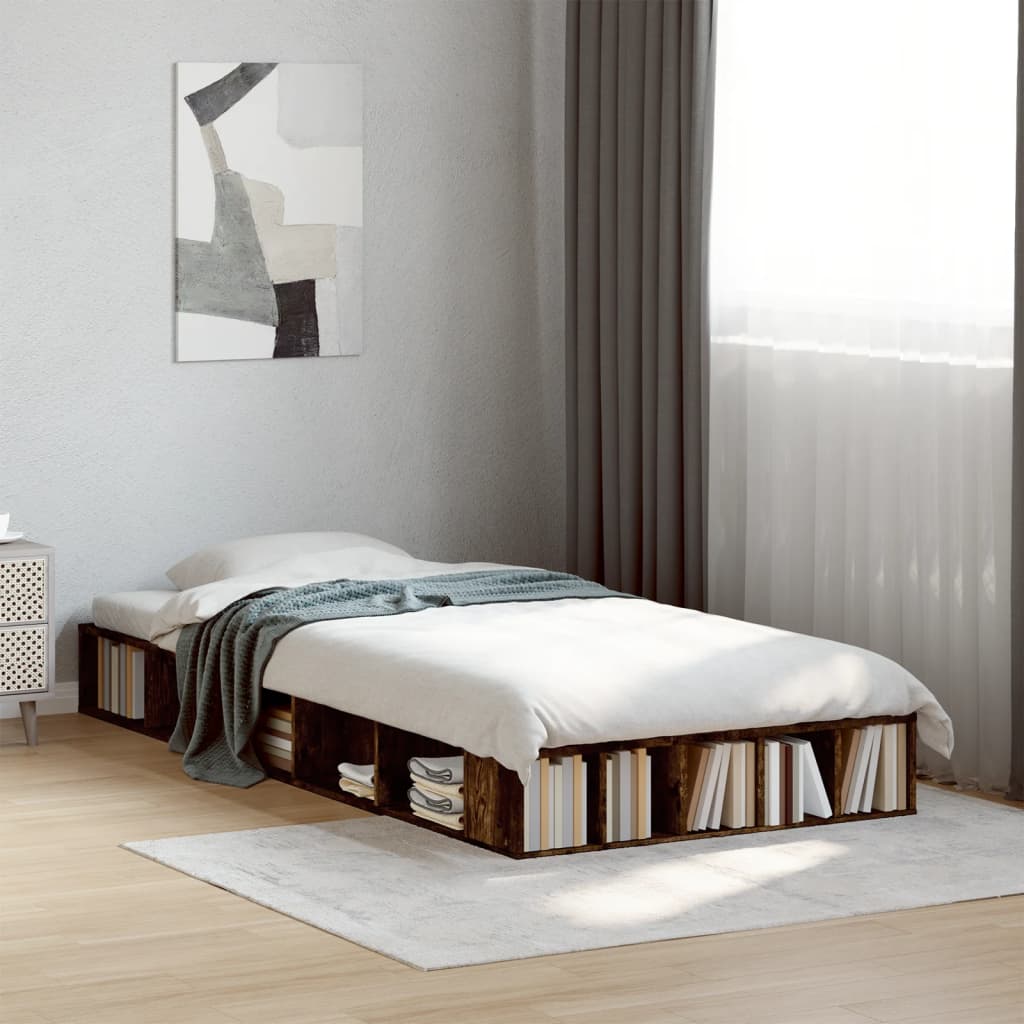 Sängram rökfärgad ek 100x200 cm konstruerad trä