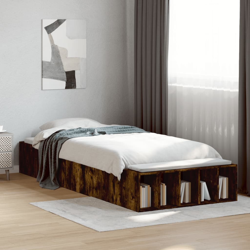 Sängram rökfärgad ek 100x200 cm konstruerad trä