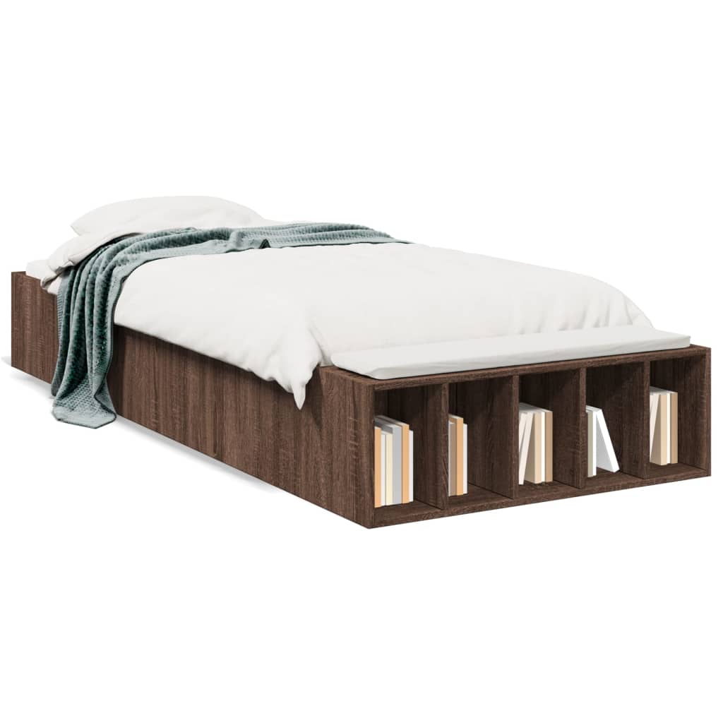 Sängram brun ek 90x190 cm konstruerad trä