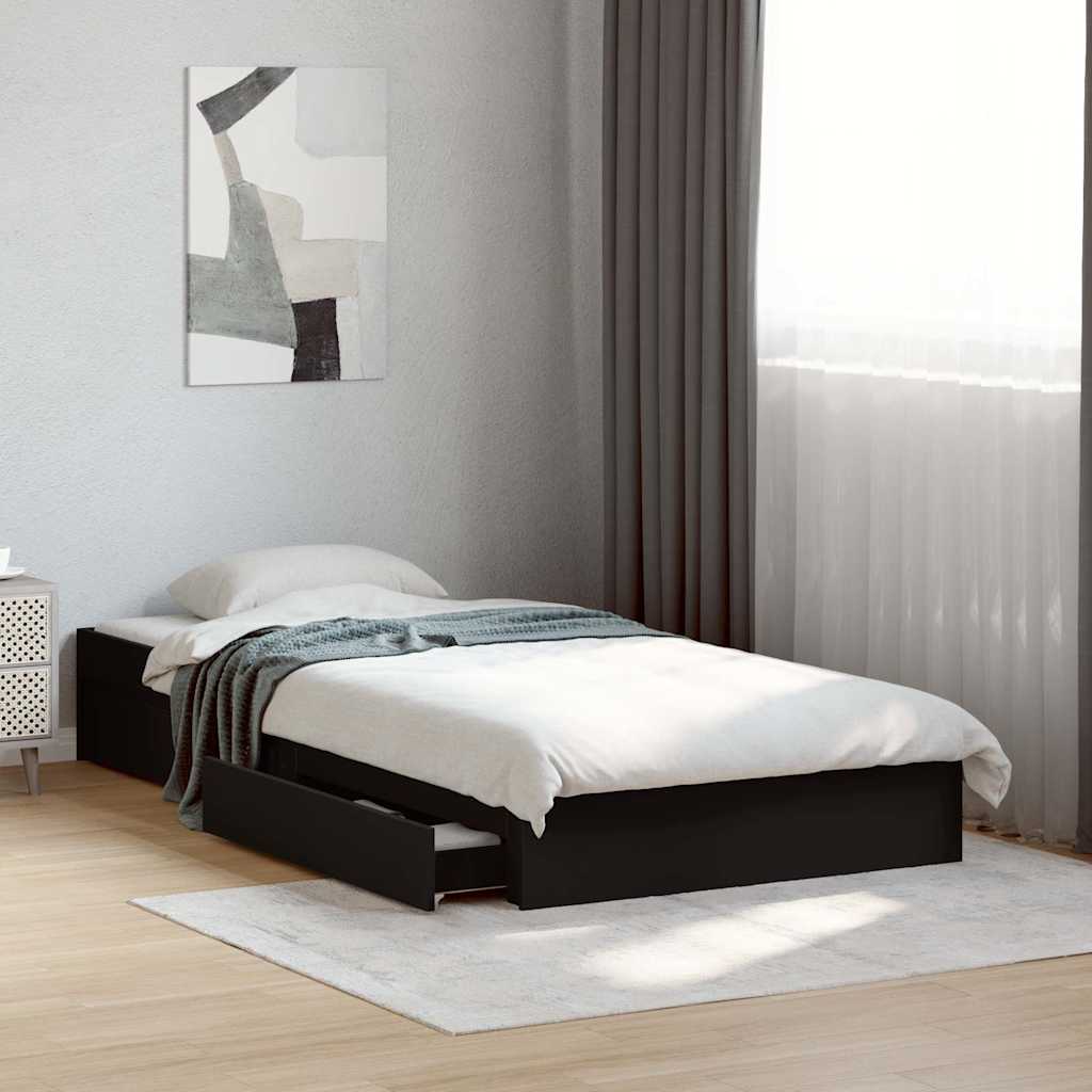 Sängram med lådor svart 75x190 cm konstruerad trä