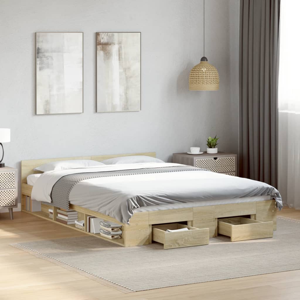 Sängram med lådor sonoma-ek 135x190 cm konstruerat trä