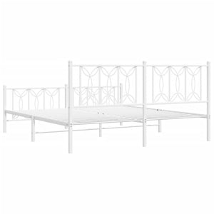 Sängram med huvudgavel och fotgavel vit metall 183x213 cm