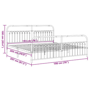 Sängram med huvudgavel och fotgavel svart metall 193x203 cm