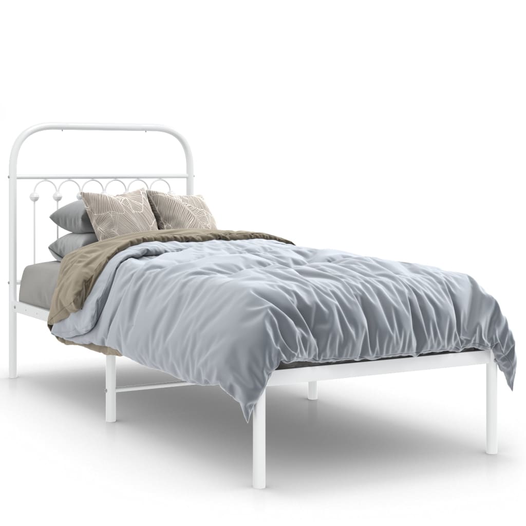 Sängram utan madrass med huvudgavel metall vit 75x190 cm
