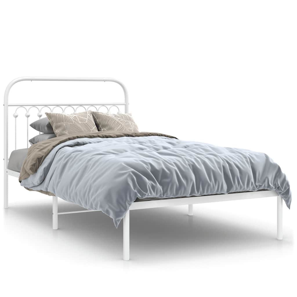 Sängram med huvudgavel metall vit 107x203 cm