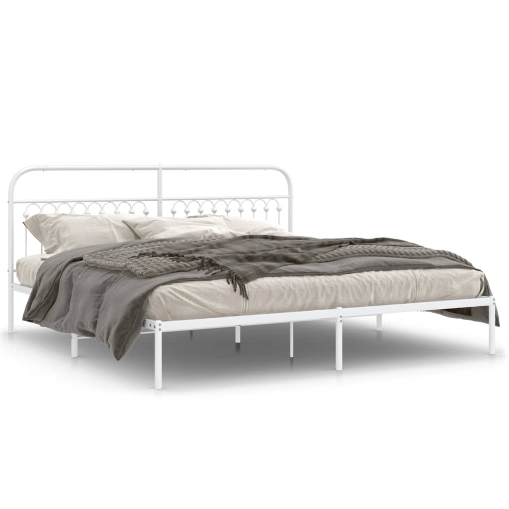 Sängram med huvudgavel metall vit 200x200 cm