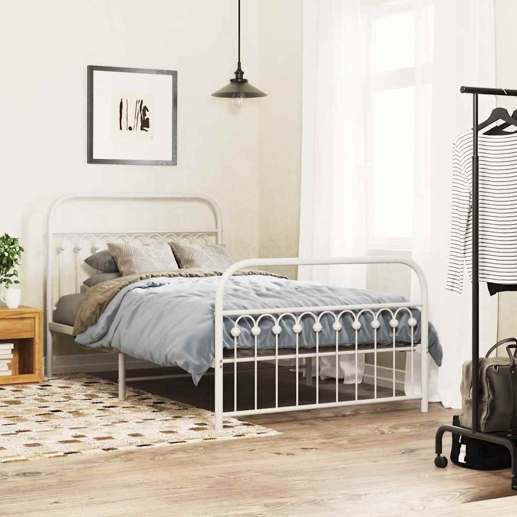 Sängram med huvudgavel och fotgavel vit metall 107x203 cm