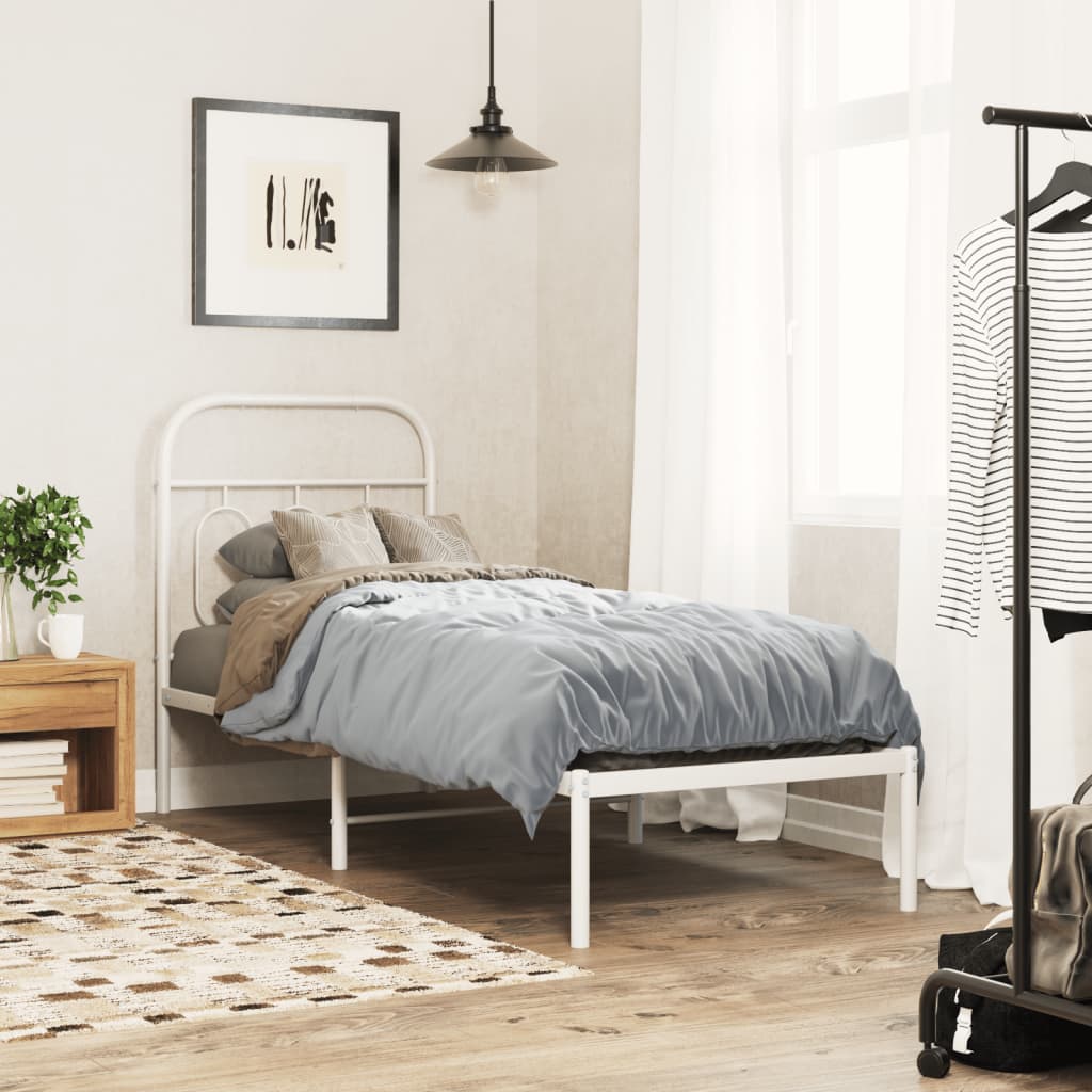 Sängram utan madrass med huvudgavel metall vit 75x190 cm