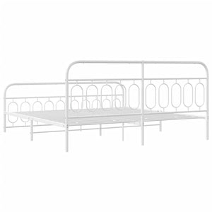 Sängram med huvudgavel och fotgavel vit metall 200x200 cm
