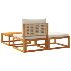 3-delad trädgårdssoffgrupp med kuddar trä akacia och rotting