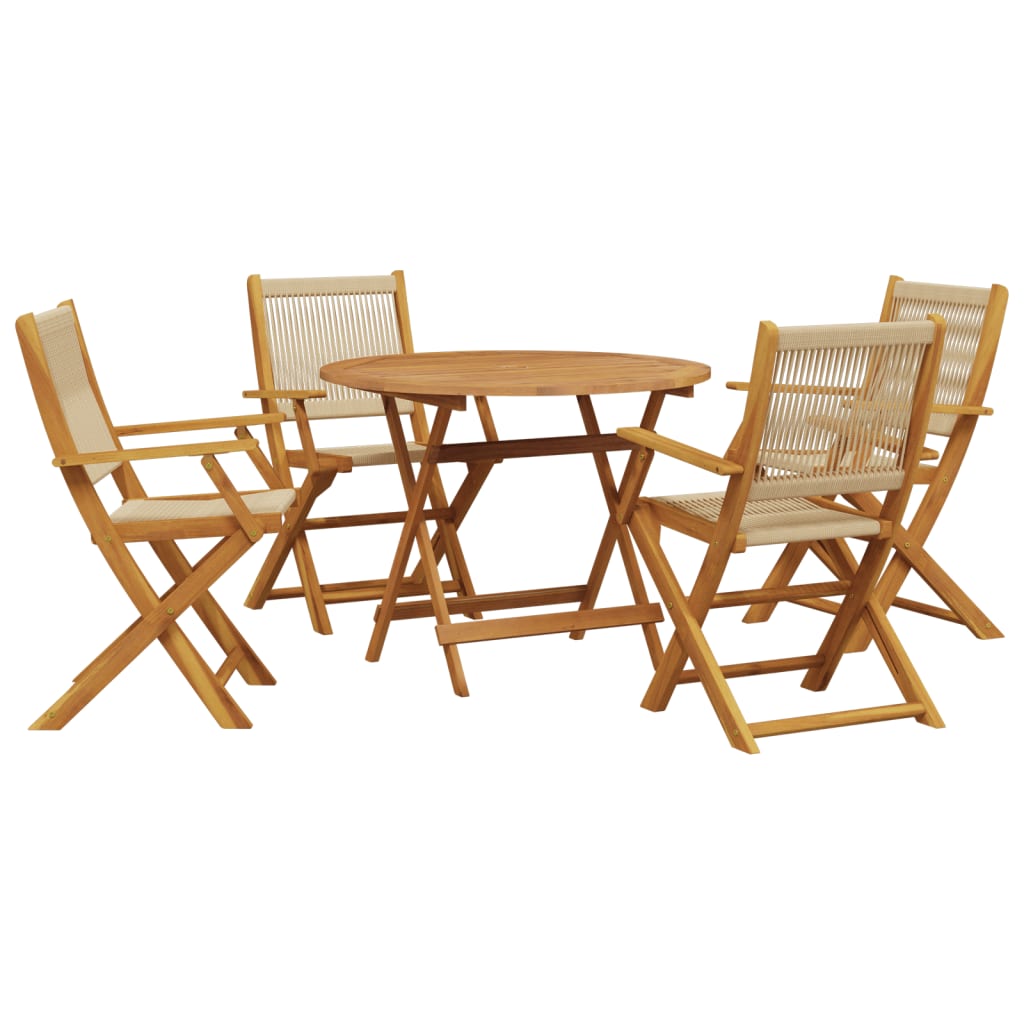 Matgrupp för trädgården 5delar beige polypropen och massivt trä