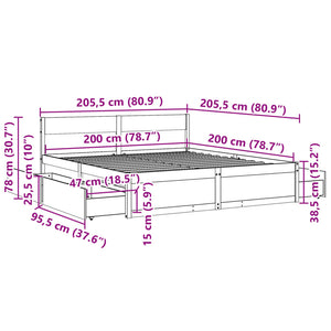 Sängram utan madrass 200x200 cm massiv furu