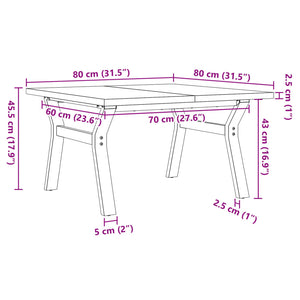 Soffbord Y-ram 80x80x45,5 cm massiv furu och stål