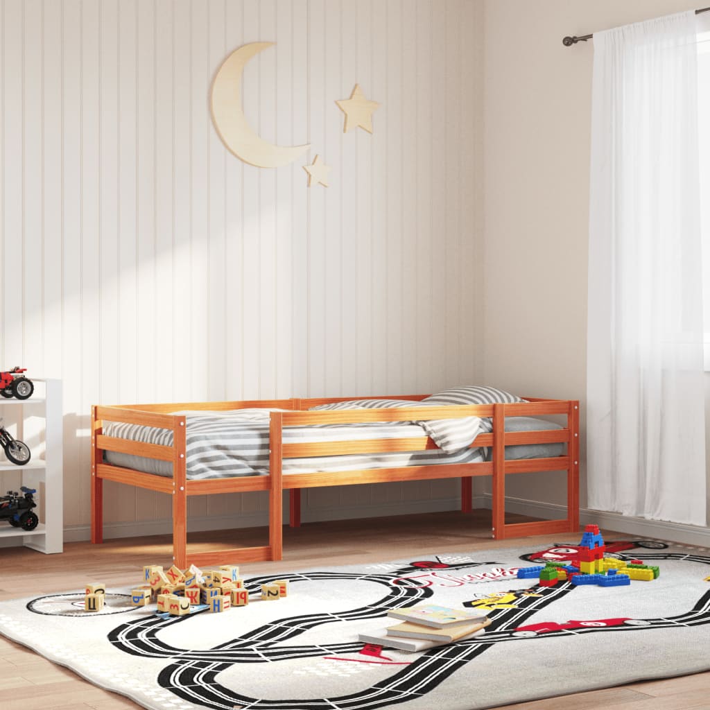 Sängram för barnsäng vaxad brun 90x190 cm massiv furu