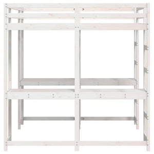 Våningssäng med skrivbord & stege vit 160x200 cm massiv furu