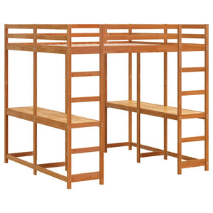 Våningssäng med skrivbord & stege vaxbrun 160x200cm massiv furu